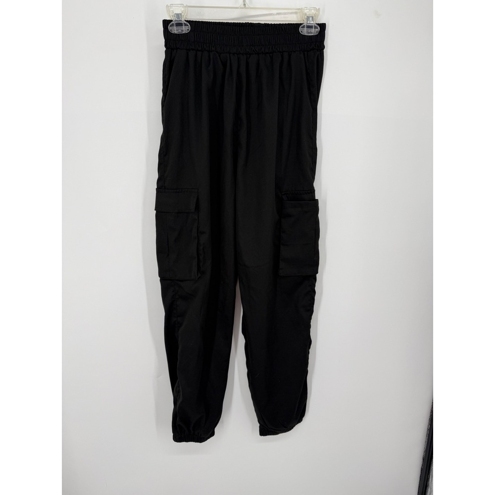 Cargo Jogger Pants Women Size Medium Black Elastic Waist Utility Streetwear